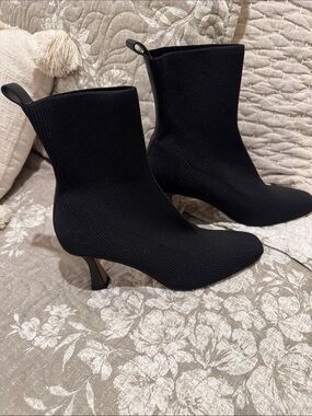 Dolce Vita Black Knit Sock Ankle Boots with Sculpted Heel